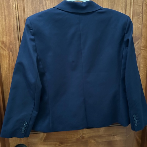 Ann Taylor Petite Two Button Blazer in Stretch Cotton, Navy Blue - Picture 3 of 8